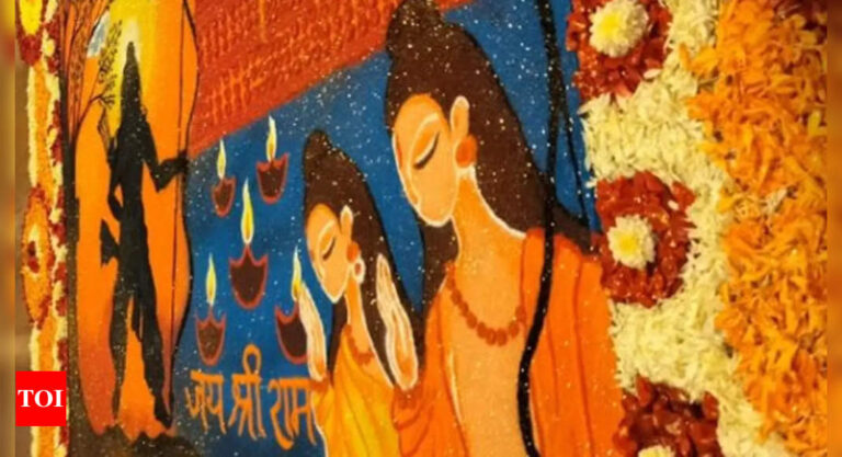 ABVP College students Purpose for Guinness File with Large Ram Mandir Rangoli |