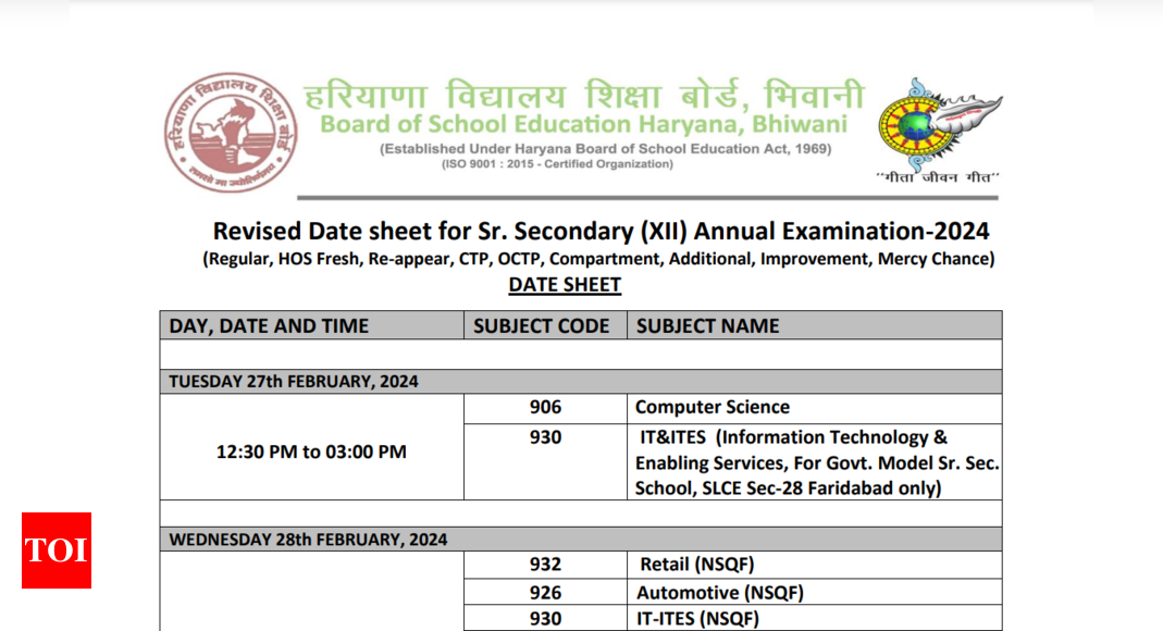 HBSE Haryana Class 12 Board Exam Dates: HBSE Haryana Class 12 Board Exam Dates Revised: Check Complete Schedule |