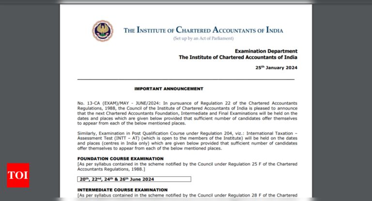 ICAI CA 2024: Basis, Inter and Ultimate course examination schedule out; registration begins on Feb 2, direct hyperlink to examine |