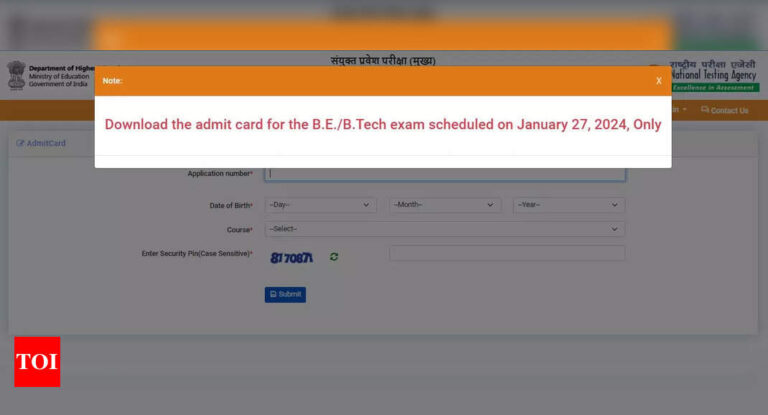 JEE Mains Admit Card 2024 launched for B.E, B.Tech at jeemain.nta.ac.in, direct hyperlink to obtain