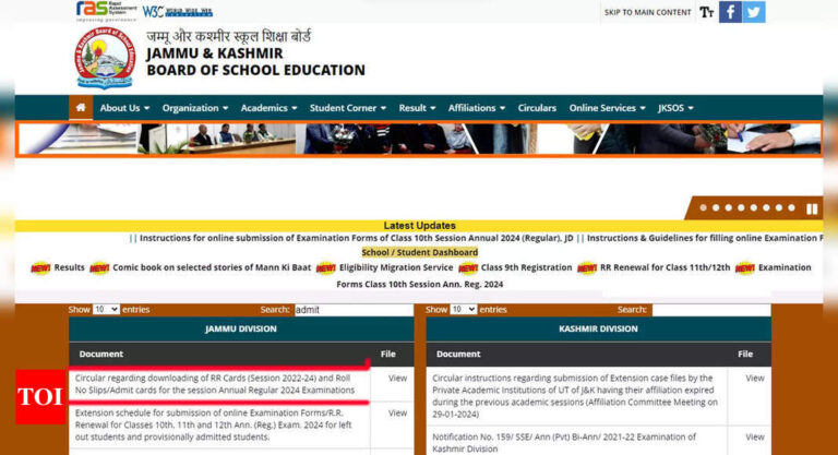 JKBOSE Admit Playing cards 2024 for Class 10 and 12 Board Exams in Jammu and Leh Divisions – Obtain Now |