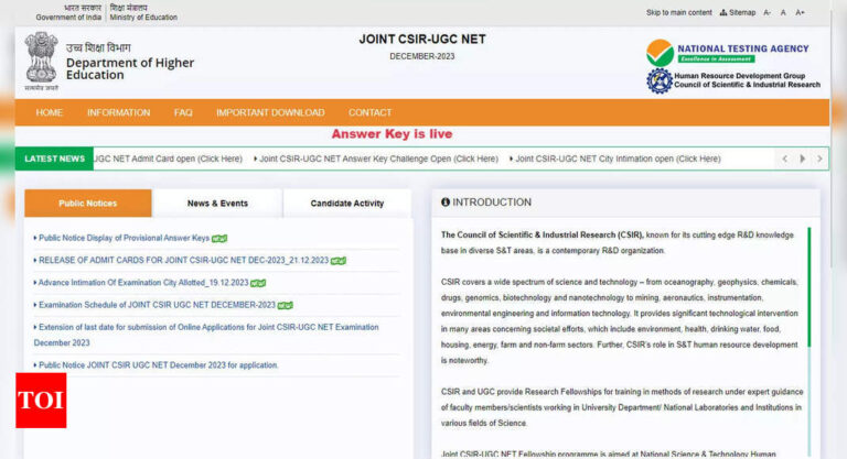 Joint CSIR-UGC NET December 2023 Outcome – Nationwide Testing Company |