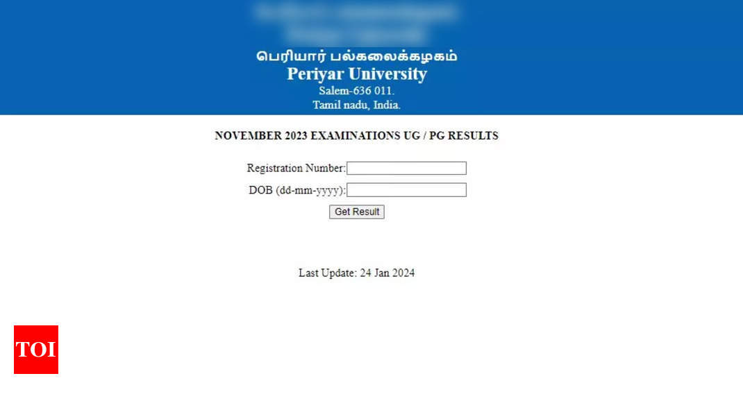 Periyar University Result 2024 - November 2023 Examinations UG/PG Results |