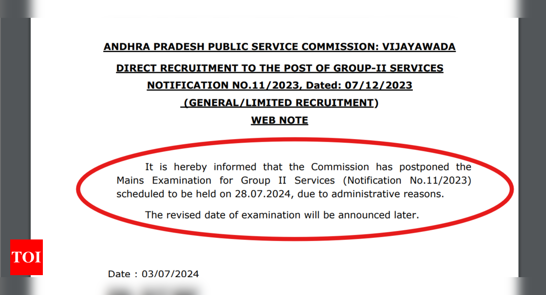APPSC Group 2 Services Main exam postponed due to administrative reasons: Official notice here