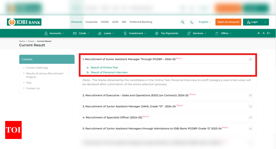 IDBI Junior Assistant Manager final result 2024 out: Direct link to check scores here