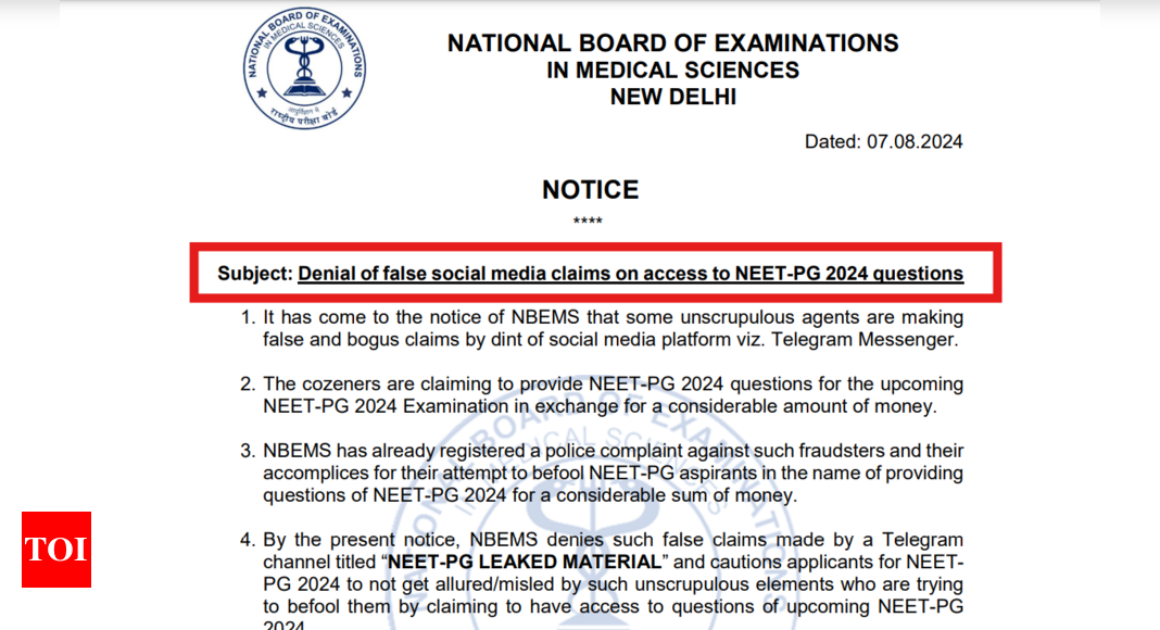 ‘No NEET PG Paper Leak’: NBEMS denies social media claims on entry to NEET-PG 2024 questions