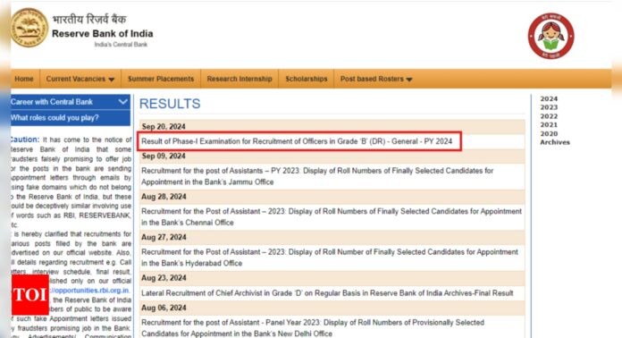 RBI Grade B Officer Prelims Result 2024 for Phase 1 declared: Check direct link here