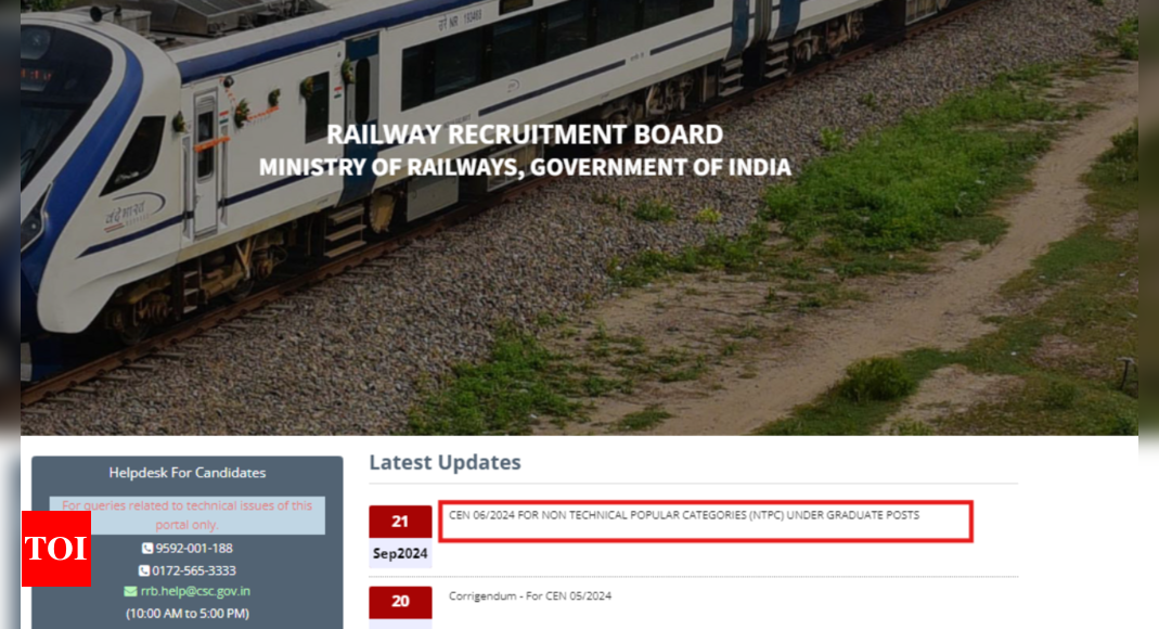 RRB NTPC Recruitment 2024: Notification for 3,445 Non-Graduate Vacancies Launched, Registration Begins Right this moment