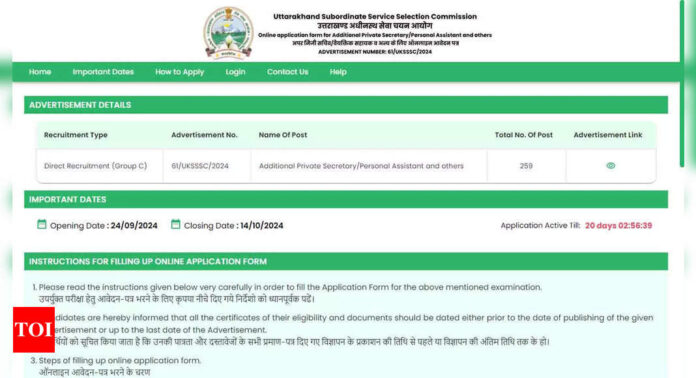 UKSSSC Steno Recruitment 2024: Application for 259 Vacancies Begins, Apply Here