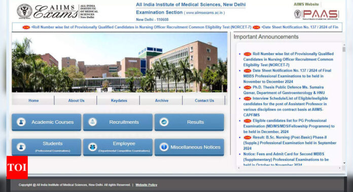 AIIMS NORCET 7 Mains Results 2024 Released: Check Your Rank Here