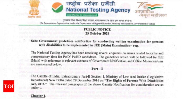 NTA issues important notice for PwD/PwBD candidates appearing for JEE Mains 2025: Check details here