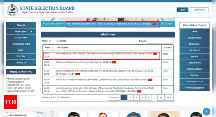 SSB Odisha Sets November 17 for PGT Recruitment Exam 2024